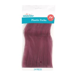 Plastic Disposable Forks, Burgundy, 24 Pieces, by Way To Celebrate - Thumbnail 3