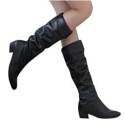Puntoco Women'S Winter Boots Clearance,Women'S Winter Elegant Knee High Boots Black Brown High Tube Flat Heels Shoes Black - Thumbnail 2