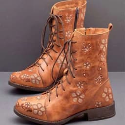 Fesfesfes Black Platform Boots for Women Printed Embroidered Boots Over Feet Round Toe Chunky Ankle Boots 8(39) - Thumbnail 1