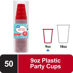 Great Value Disposable Plastic Party Cups, Red, 9 oz, 50 Count - Thumbnail 1