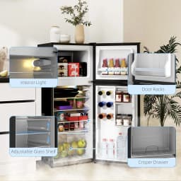 Resenkos Small Fridge with Freezer, 4 Cu Ft Refrigerator with Reversible Doors, Versatile Storage for Home & Office Use， Silver - Thumbnail 3