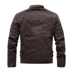 WREESH Fashion Winter Jacket Men'S Dashion Motorcycle Solid Color Zipper Pocket Leather Long Sleeved Hooded Jacket Coffee - Thumbnail 7