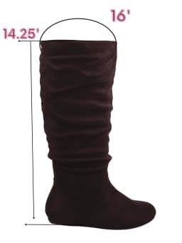 Women's Casual Flat Heel Pull Up Slip On Wide Calf Knee High Mid-Calf Boots Shoes ( Brown, 7.5) - Thumbnail 2