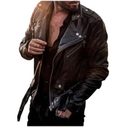 Maoxin Mens Jacket Man Fashion Solid Color Leather Leisure Loose Coat Cultivate Oneself Zipper Leather Jacketss for men Black M - Thumbnail 1