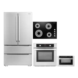 Cosmo 4 Piece Kitchen Appliance Package 30" Electric Cooktop 24" Single Electric Wall Oven 24" Built-In Microwave Drawer & French Door Refrigerator - Thumbnail 1