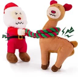 URRU Christmas Dog Toys - 2 Pack Squeaky Stuffed Toys for Large Medium Small Dogs With Detachable Rope, Crinkle to Keep Them Busy - Santa Claus - Thumbnail 7