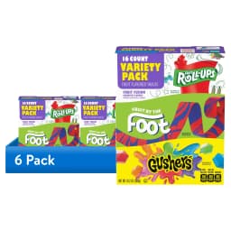 (6 pack) Fruit Roll-Ups, Fruit by the Foot, Gushers Gluten Free Fruit Flavored Snacks (16 Pouches) - Thumbnail 1