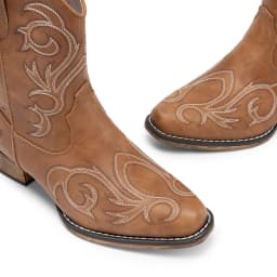 DREAM PAIRS Women's Western Boots Square Toe Chunky Heel Zipper Embroidered Ankle Boots - Thumbnail 2