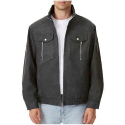 Paiwinds Men's Solid Fashion Faux Leather Jacket with Zipper Pockets & Stand Collar - Windproof & Warm, Crafted from Durable Materials for Casual & Outdoor Settings - Thumbnail 1