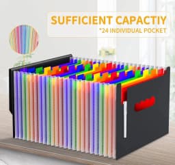 24 Pockets Expanding File Folders Accordian File Organizer Storage Box - Thumbnail 3