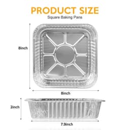 8x8 Aluminum Pans with Lids，Disposable Square Tin Foil Pans For Cake Baking, Cooking, Freezing, Prepping Food，20 Pack - Thumbnail 3