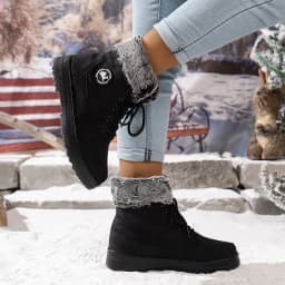 WAVSUF Women's Snow Boots Wide Width Anti Slip Soft Sole Winter Fleece Ankle Boots Black 9.5 - Thumbnail 7
