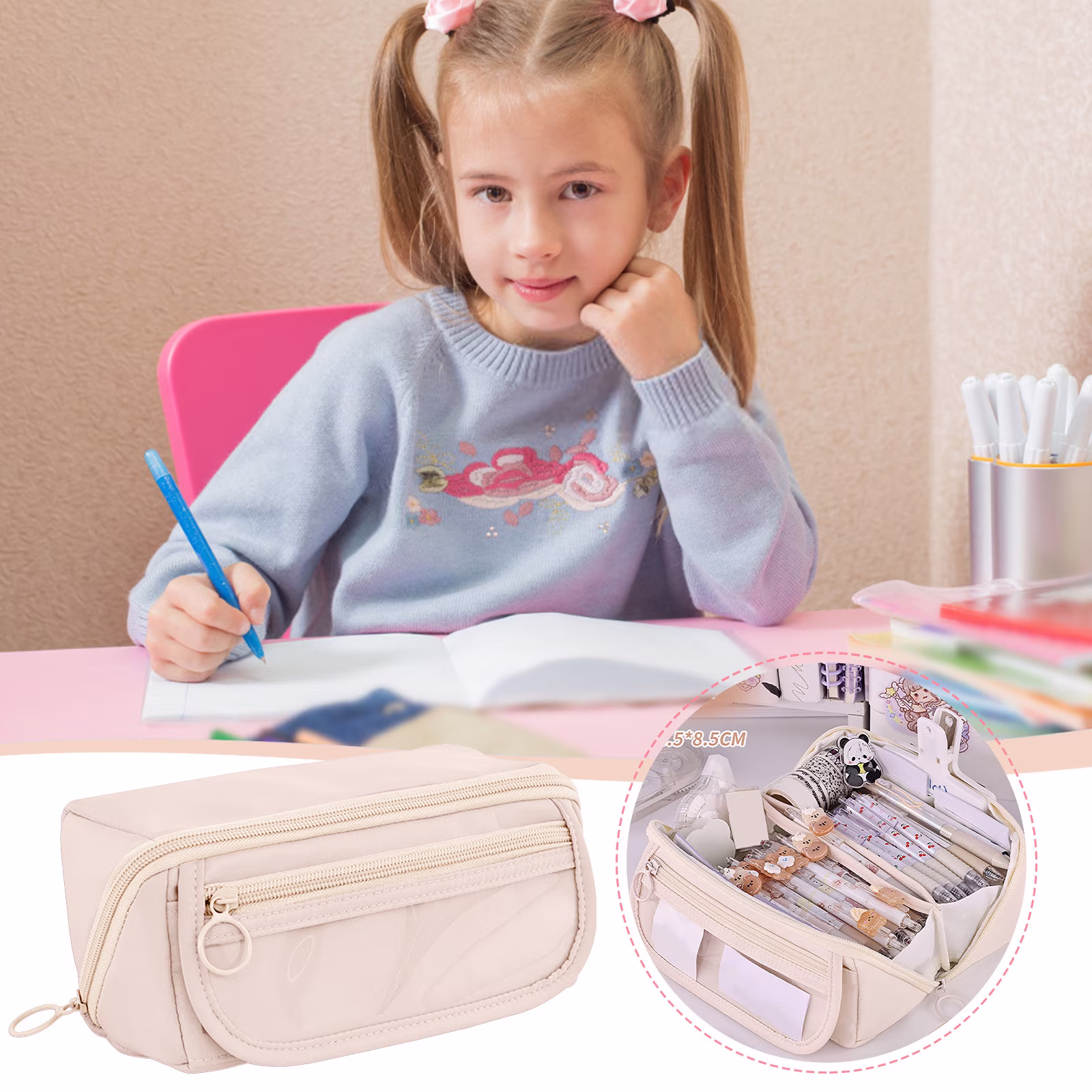 Pencil Case Large Capacity Pencil Pouch for Organisation Zipper Pencil Bag - Thumbnail 9