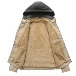IYTR Men's Faux Leather Jacket Hooded Drawstring Long Sleeve Coat Winter Warm Motorcycle Biker Jacket Casual Leather Coat White M - Thumbnail 3