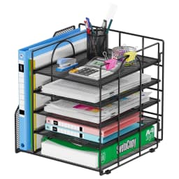 Mintazer Desk Organizer with File Holder, 5-Tier Paper Letter Tray Organizer Mesh Desktop File Organizer Magazine Holder for Home School Office - Thumbnail 1