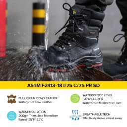 SAFETOE Men's Waterproof Cow Leather Safety Boot 8-inch Composite Toe Work Boots Insulated Winter Snow Boots ASTM F2413-18 I/75 C/75 S7 PR SD - Thumbnail 4