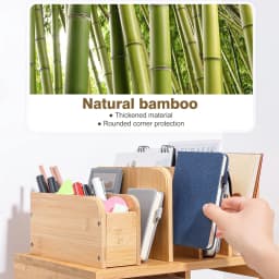 Enogets Bamboo Desk Organizer with File Holder & Adjustable Pen Holding, 3-Tier Desktop Letter Paper Tray Storage - Thumbnail 6