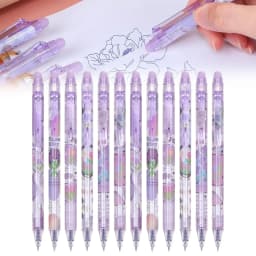 HonestMatter 12 Pack Erasable Pens, 0.5mm Blue Ink Gel Pens with Eraser Top, Retractable Smooth Writing Pens for Journaling, Cute Scenery Limited - Thumbnail 1