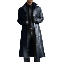 jjayotai Mens Tops Clearance Men's Retro Leather Trench Coat Lapel Solid Color Slim Full Length Classic Faux Leather Windbreaker Jacket Steampunk Overcoat - Thumbnail 1