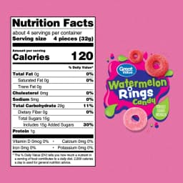 Great Value Watermelon Rings Gummy Candy, 4 oz - Thumbnail 2