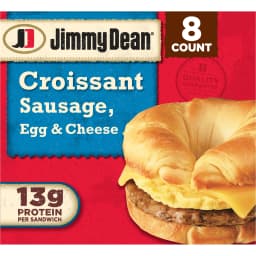 Jimmy Dean Frozen Croissant Breakfast Sandwiches Sausage, Egg & Cheese, 8 Count, 36 oz, 13g Protein per Serving (Fully Cooked) - Thumbnail 1