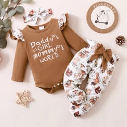 PatPat Newborn Baby Girls Cotton Clothes Long Sleeve Romper Jumpsuit Pants Outfit Set, 3-6 Months - Thumbnail 6