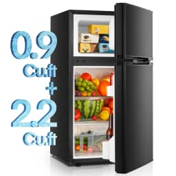 Double Doors Mini Fridge with Top Freezer, Small Fridge with Temperature Control and Ice Tray, 3.1 Cu.ft - Thumbnail 1