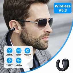 RHEA- Open Ear Clip Wireless Earbuds Sports Earphones Stereo Headsets Headphones Black - Thumbnail 5
