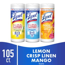 Lysol Disinfecting Wipes, All Purpose Cleaner, Multi Surface Antibacterial Cleaning Wipes, Cleaning Supplies, Lemon + Mango & Hibiscus + Crisp Linen - Thumbnail 1