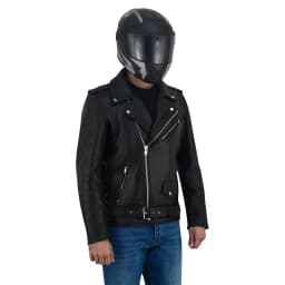 Men Motorcycle Brando Leather Jacket Distressed Zip Up Side Lacing Motorbike Jackets Black-52 - Thumbnail 4