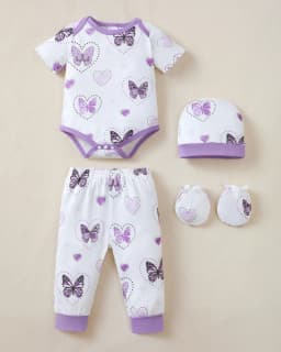 Kimi Bear Newborn Baby Girls Layette Essentials Set Summer Clothes 4 Packs Short Sleeves Romper Tops Pants Sets with Hats and Gloves 16pcs Girl Gifts Purple NB - Thumbnail 9