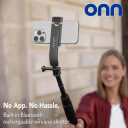 Onn Bluetooth Selfie Stick – Extendable to 40 in, 360° Rotating & Tilting Clamp with Built-In Rechargeable Shutter and Universal Camera Mount - Thumbnail 3