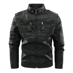 Lovskoo Men's Leather Jacket Long Sleeve Motorcycle Jacket Zipper Coat Long Sleeve Faux Leather Outwear & Jackets Black - Thumbnail 2