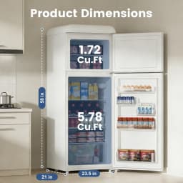 BANGSON 7.5 Cu.Ft Retro Fridge with Top Freezer for Vintage-Style Kitchen, Apartment & Office， 5 Adjustable Temperature, White - Thumbnail 3