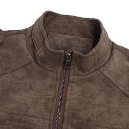 Vintage Moto Jacket for Men Faux Leather Long Sleeve Biker Coat with Epaulet Shoulder Trendy Fall Winter Outwear Coffee L - Thumbnail 8