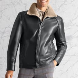 Jackets for Men Motorcycle Coats Zipper Pocket Leather Solid ColorLong Sleeved Jacket,Top for Men Black - Thumbnail 1