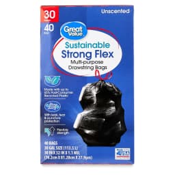 Great Value Sustainable Strong Flex Multi-Purpose Drawstring Bags, 30 Gallon, 40 Count - Thumbnail 8