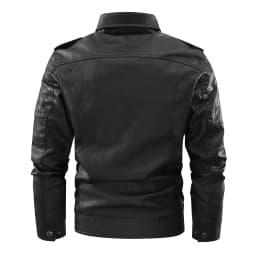 Lovskoo Men's Leather Jacket Long Sleeve Motorcycle Jacket Zipper Coat Long Sleeve Faux Leather Outwear & Jackets Black - Thumbnail 4