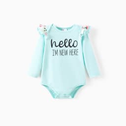 PatPat Baby Girl Clothes Floral Romper Long Sleeve Pants Headband Set Summer Winter Clothing for Newborn Infant Baby Girls Mint Mambo Mint Mambo Mint Mambo 0-3 Months - Thumbnail 5