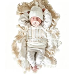 Ylsteed Newborn Baby Boy Girl Leisure Clothes Outfits Embroidery Long Sleeve Romper Bodysuit Baby Shower Coming Home Outfit Tops+Pants+Hat - Thumbnail 1