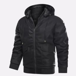 Maoxin Men's Leather Jacket Men Zipper Pocket Artificial Leather Clothing Long Sleeves No Hat Fall And Winter Loose Coat Leather Jackets for Men - Thumbnail 3