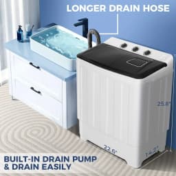 Adnoom Portable Washer 30lbs, 2-in-1 Twin Tub Washer & Dryer Combo Compact Semi-Automatic Washing Machine with Drain Pump, Black - Thumbnail 4