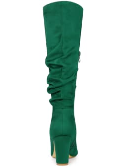 BLISSFUL STEP Halloween Women's Boots Pointed Toe Block Heel Knee High Boots Green 8 - Thumbnail 2