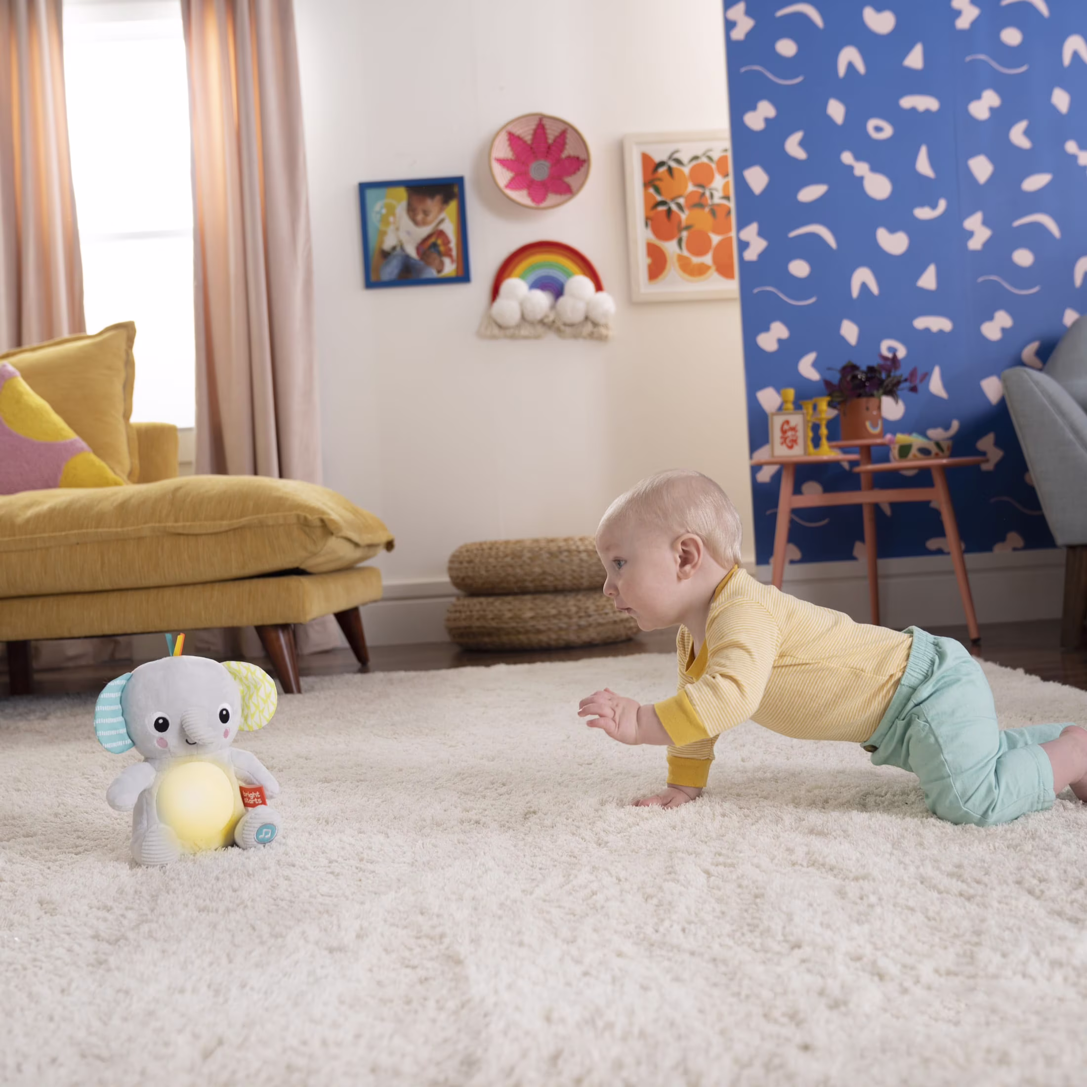Bright Starts Hug-a-Bye Baby Elephant Stuffed Animal Dual-Mode Soft Toy Soother, Gray - Thumbnail 6