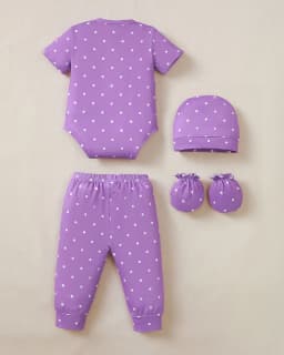Kimi Bear Newborn Baby Girls Layette Essentials Set Summer Clothes 4 Packs Short Sleeves Romper Tops Pants Sets with Hats and Gloves 16pcs Girl Gifts Purple NB - Thumbnail 6