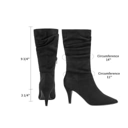 BURUDANI Women's Fashion Pointed Toe Mid Calf Boots Stiletto High Heel Slouch Zipper Boots KIMLY BLACK/SUEDE Size 8.5 - Thumbnail 2