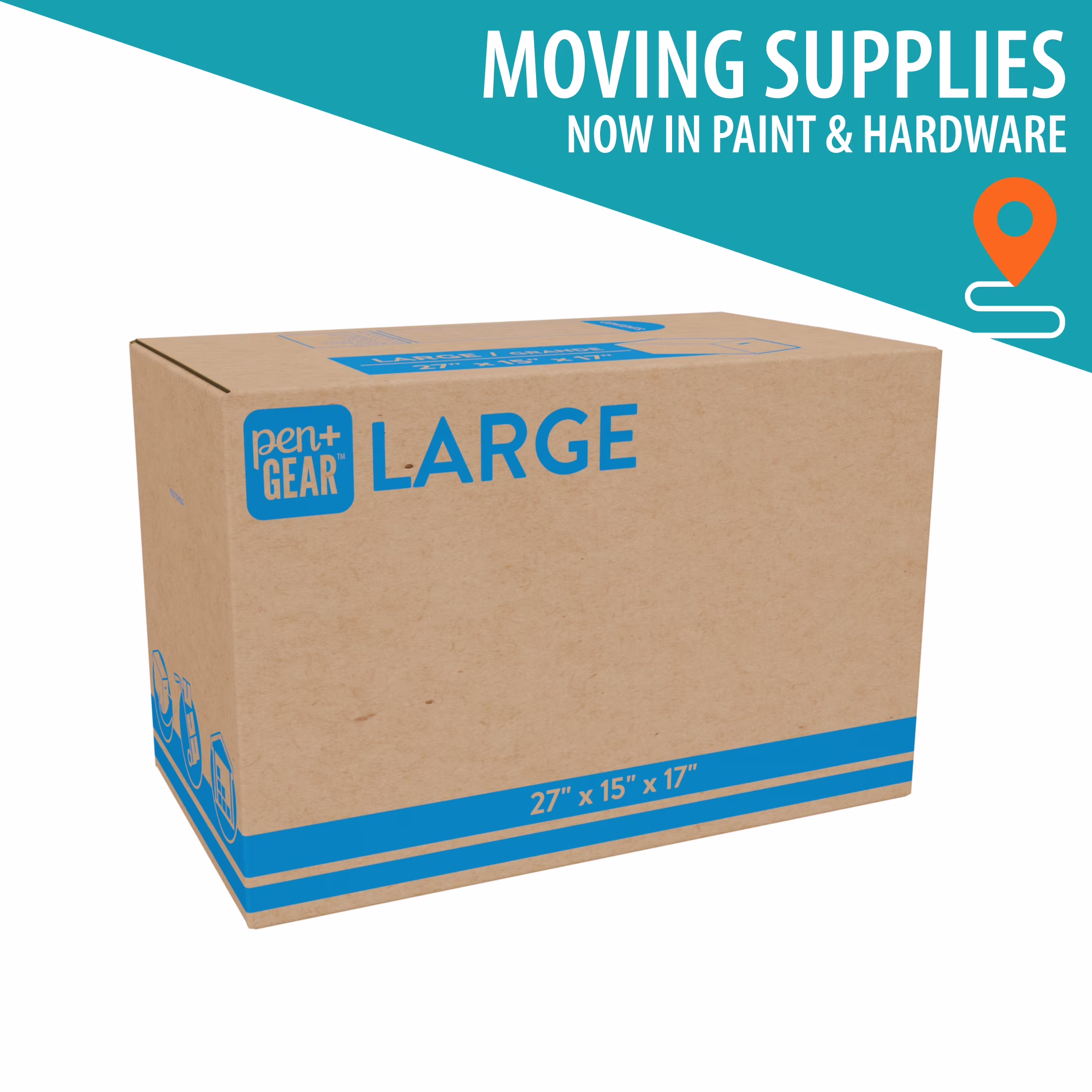 Pen+Gear Large Moving Boxes, 27L x 15W x 17H, Kraft - Thumbnail 1