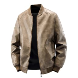 Qulqfy Leather Mens Casual Jackets Long Sleeve Motorcycle Vintage Bronze Collared Bomber Jackets Coats for Men M - Thumbnail 1