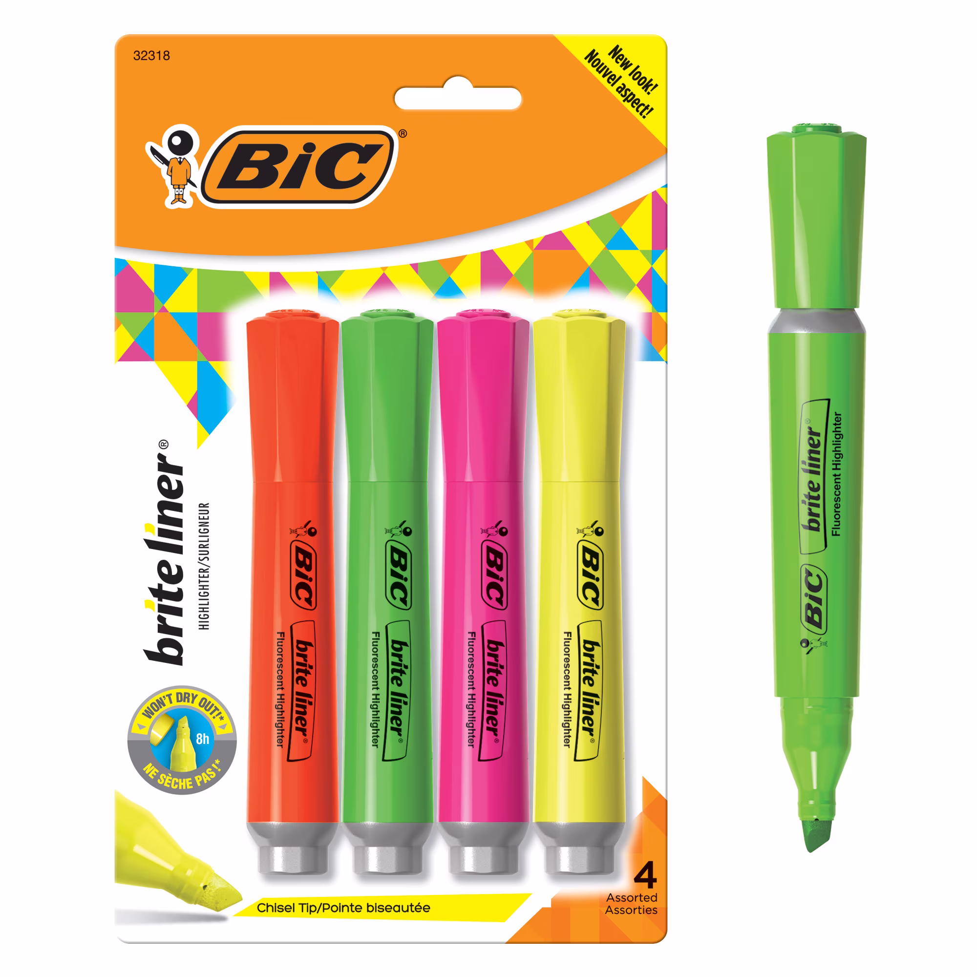 BIC Brite Liner XL Highlighter, Chisel Point, Back to School, Assorted Colors, 4-Count - Thumbnail 1