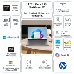 HP OmniBook 5 16 inch Laptop Next Gen AI PC 2K IPS Display Windows AMD Ryzen AI 5 430 16GB 512GB SSD Meteor Silver - Thumbnail 2